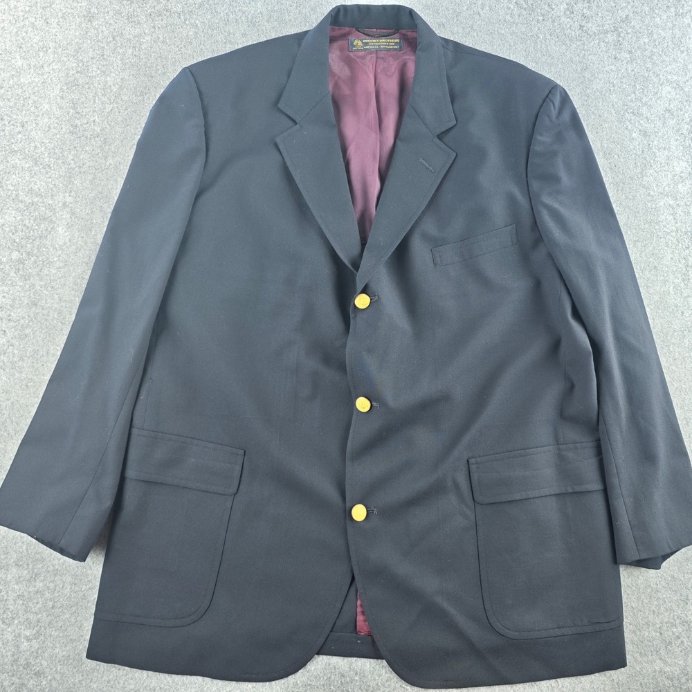 Brooks Brothers Mens 48R Navy Blue 100% Wool 3-Button Blazer Sport Coat USA VTG